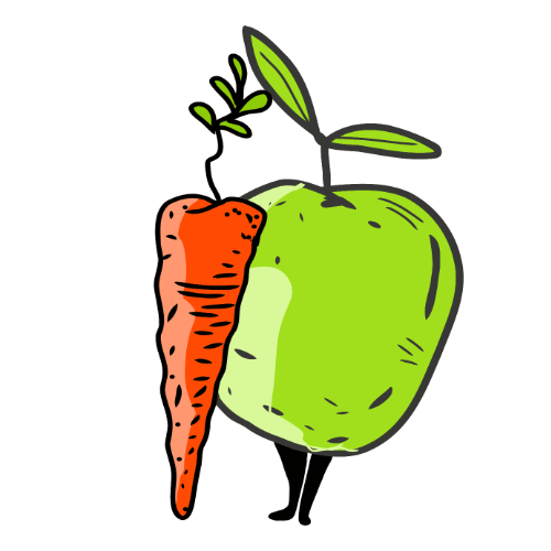 Illustration: frisches Bio-Obst und Bio-Gemüse – Möhre und Apfel